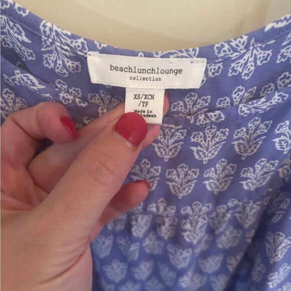 beachlunchlounge Blue and White Tiered Pleated Sundress - Picture 3 of 4